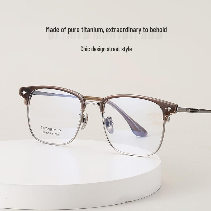 New Luxury Star Inlaid Titanium Men s Eyebrow Frame - Ultra-light Myopia Glasses Frame Black Gold C1