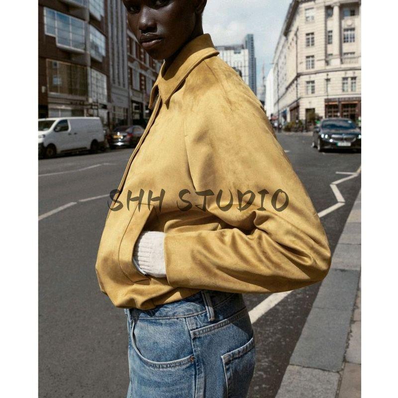 Fall New Women's Clothing Lapel Long Sleeves Silm Suede Effect Pilot Jacket Outwear 6318237