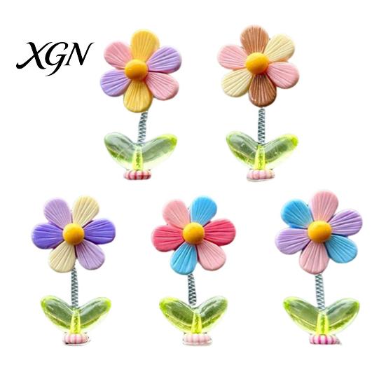 Small Car Decorations 5Pcs Colorful Shaking Flower Decor, Resin Rainbow Sunflower Dashboard Ornament Gadgets for Women with Non Slip Pad, Cute