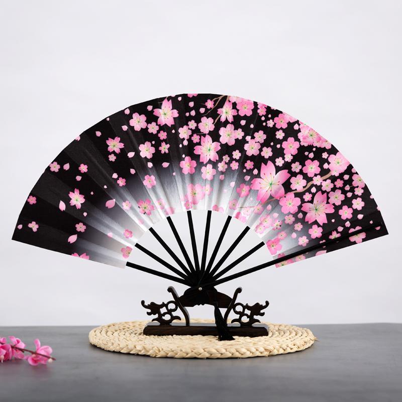 Ancient Chinese Style Golden Portable Folding Fan Bamboo Ribs Japanese Decor Stage Fan Girl Hanfu Dance Performance Hand Fan