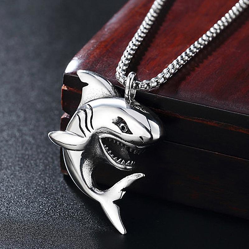 Shark men's Necklace Stainless Steel Chain Personalized Silver Color Fish Pendant Punk Style Neck Accessories hip-hop Jewelry