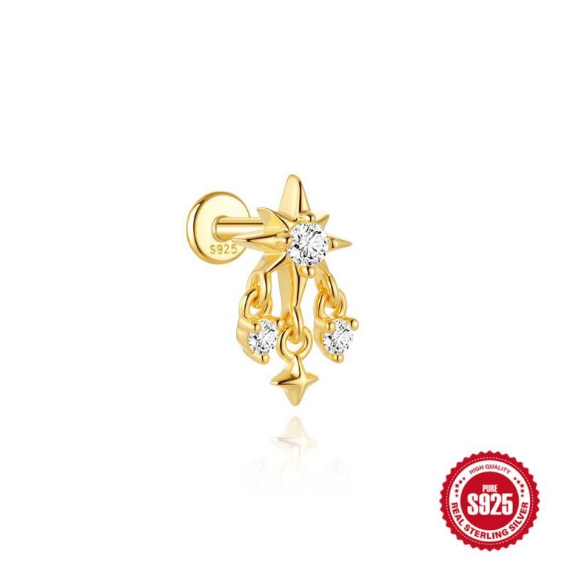 Sterling Geometric Stud Earrings With Zircon Accents Threaded Flat-Top Ear Piercing Jewelry Women Men