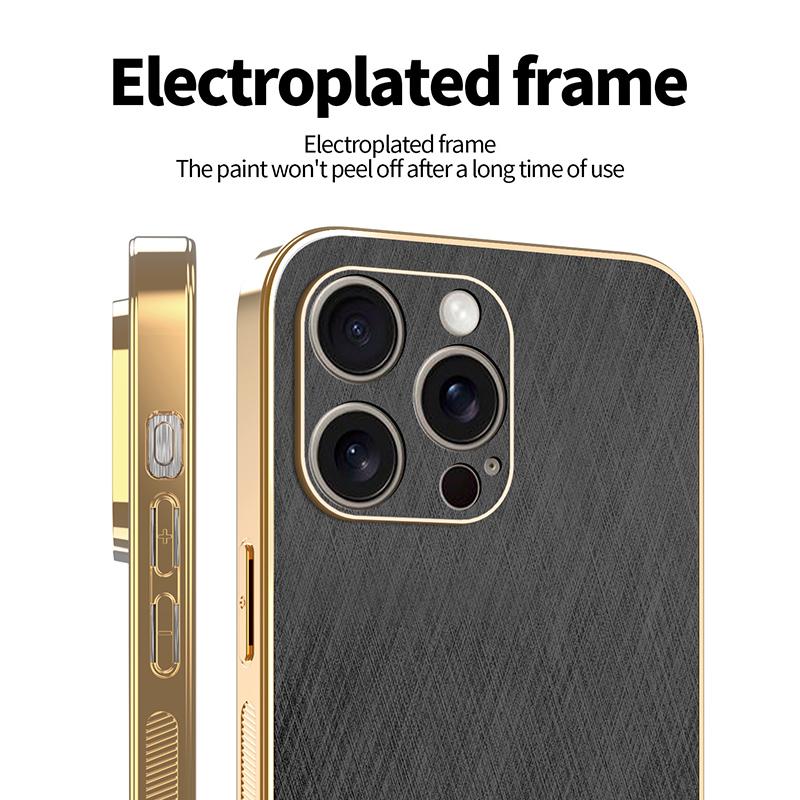 Magsafe Wireless Charging Plating Frame Leather Phone Case For iPhone 16 Pro Max 16E 14 11 12 13 15 Pro Max Bumper Back Cover