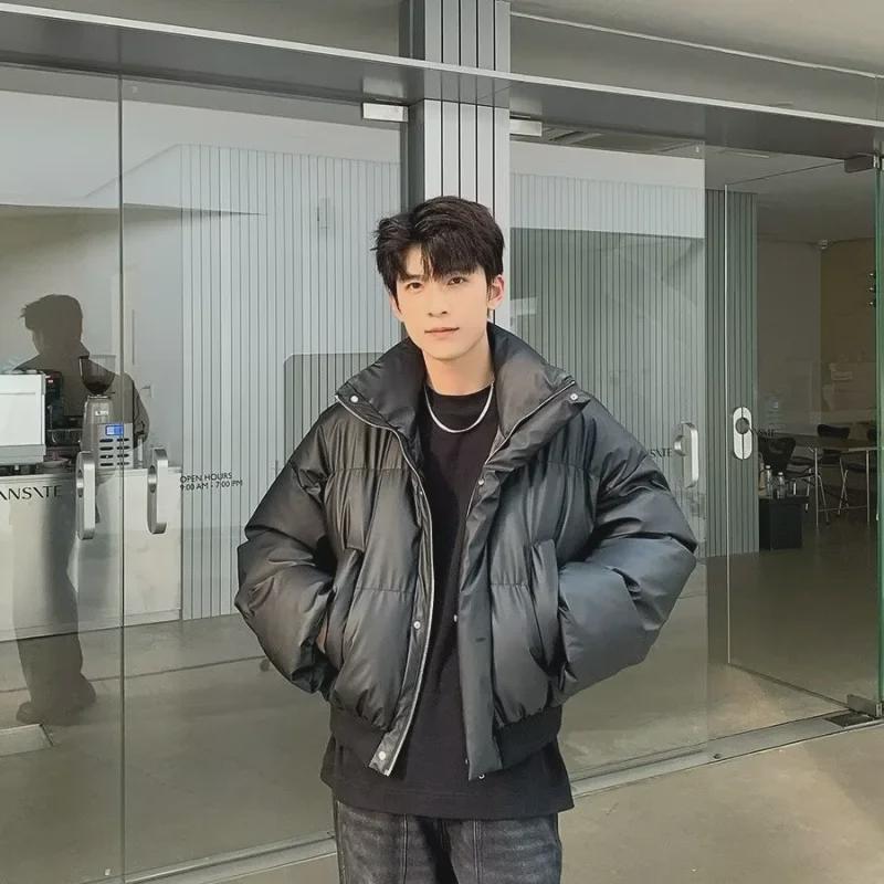 

Men s Trendy Winter 2023 Cross-border PU Leather Thickened Stand Collar Jacket 2XL чорний