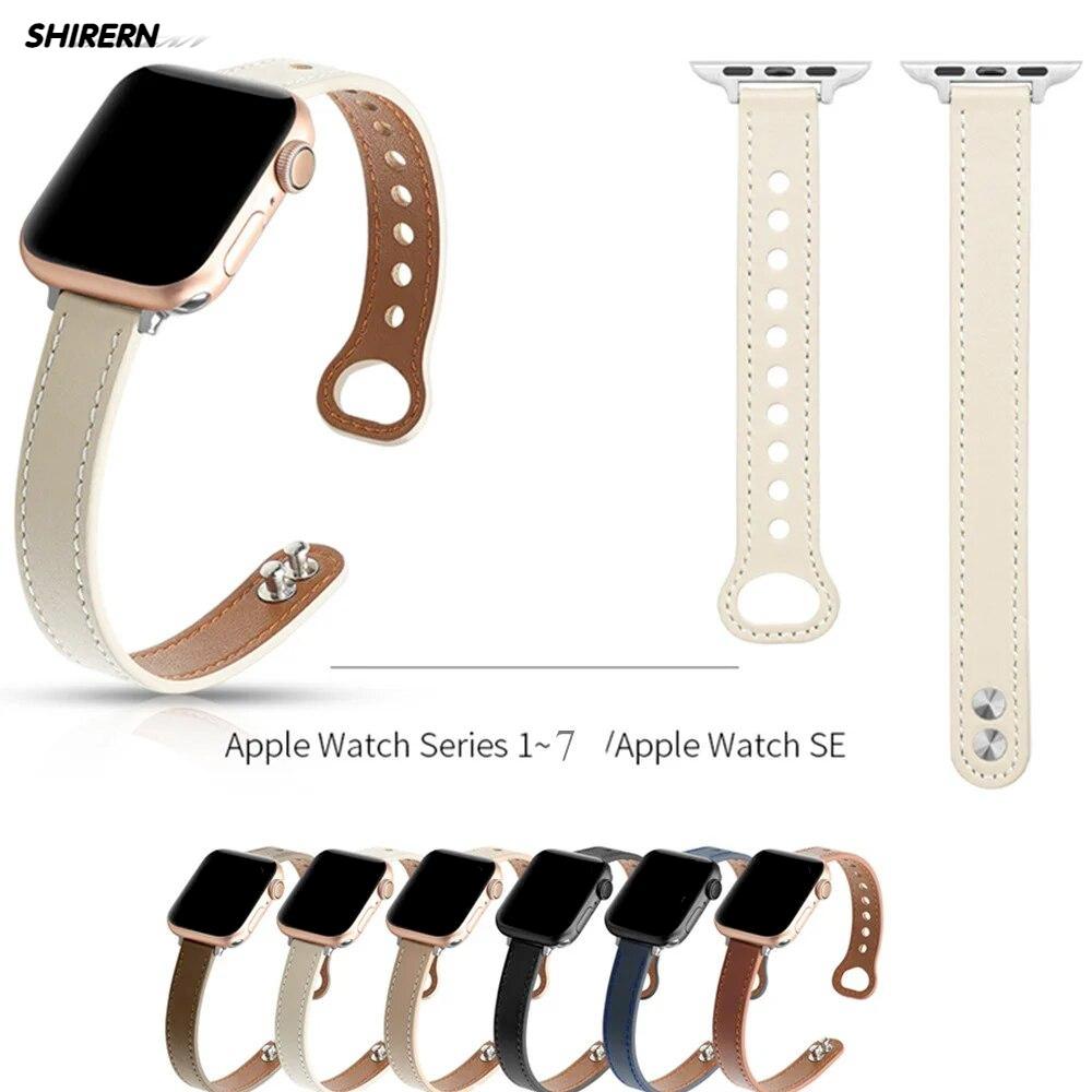 

Тонкий ремешок для часов для iWatch 49 мм, 38 мм, 40 мм, 42 мм, 44 мм, 41 мм, 45 мм, тонкий кожаный браслет для Apple Watch Series Ultra 8, 7, 6, 5, 4 SE 3