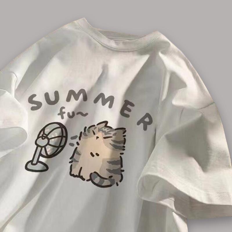 

Хлопчатобумажная женская футболка, свободные летние топы с короткими рукавами и половиной рукавов Design Sense L белый