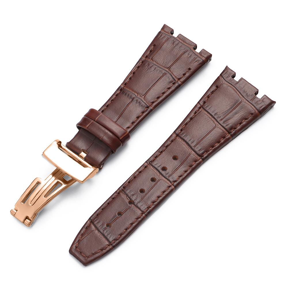 Top Layer Genuine Cowhide Watch Strap for AP Audemars 15400 15703 26320 Royal Oak Offshore Series Men27mm Black Brown Watch Band