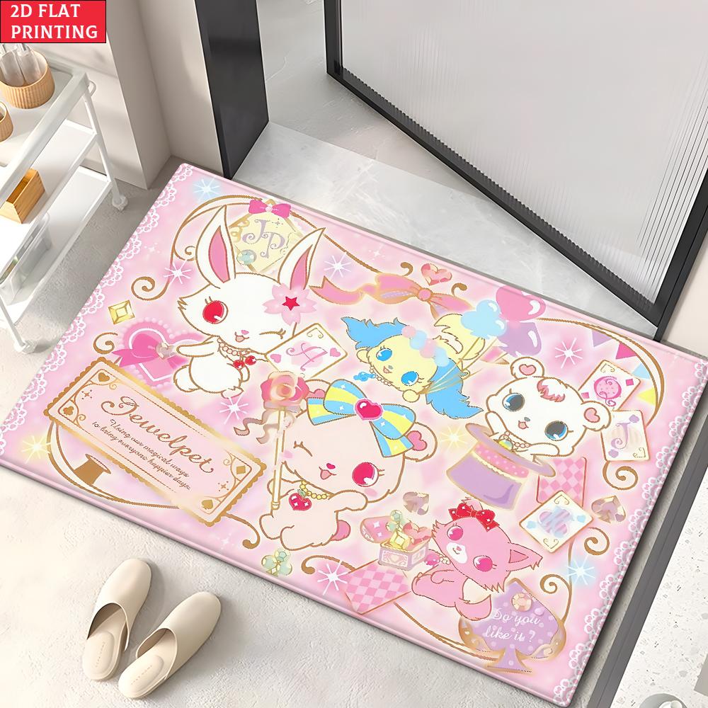 Kawaii Cute Magical Animal Doormat, 2D Print Non-slip Floor Mat,Pink Sweet Entrance Rug for Girls Bedroom Living Room Decor Gift