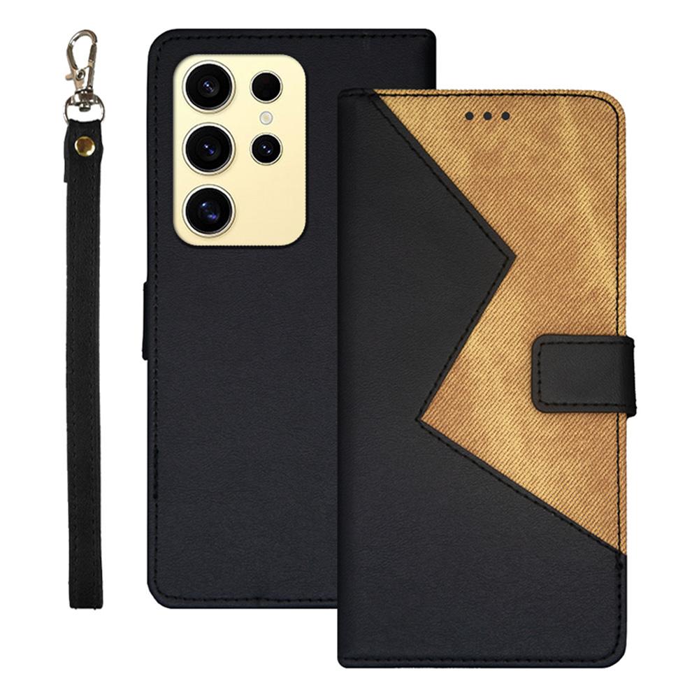 

IDEWEI Чехол для Samsung Galaxy S25 Ultra Слоты для карт Сращивание цветов Кожаный чехол для телефона Black