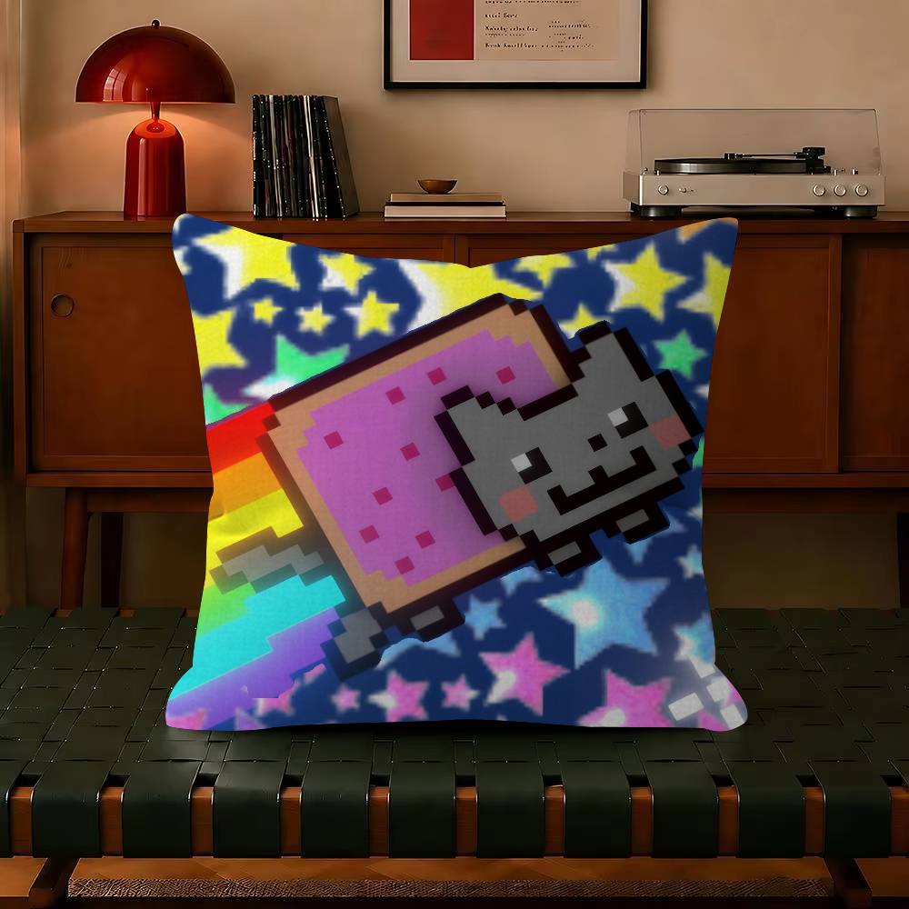Anime N-Nyan Cat Throw Trendy-style decorative throw pillow cover insert not included fauxembroidery design