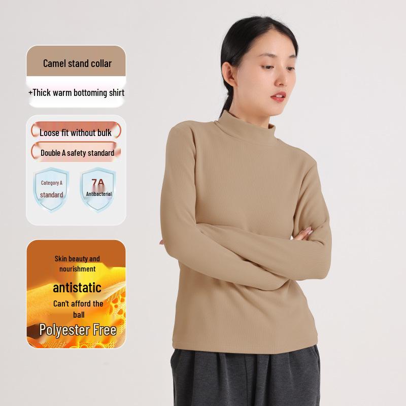 460G Women's Velvet Half-High Collar Warm Long-Sleeve T-Shirt - Winter & Autumn