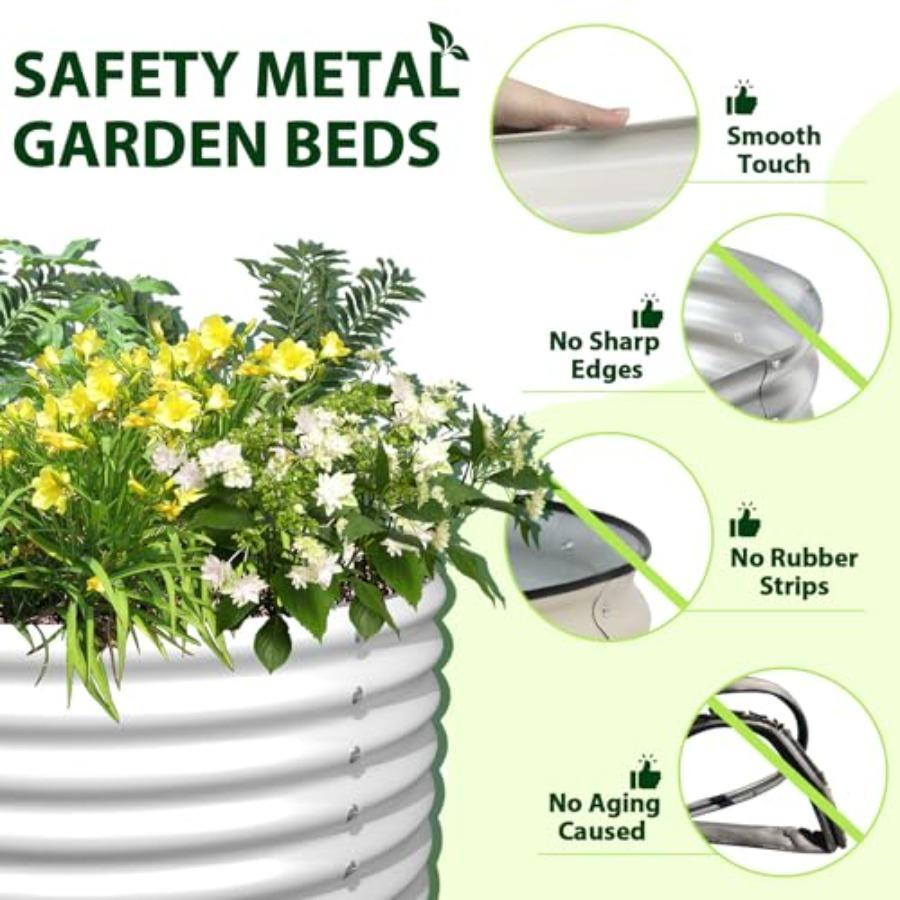 6-Packs 4ft X 18 Tall Round Galvanized Raised Garden Beds Outdoor for Planting Vegetables Flowers Herb Antique White