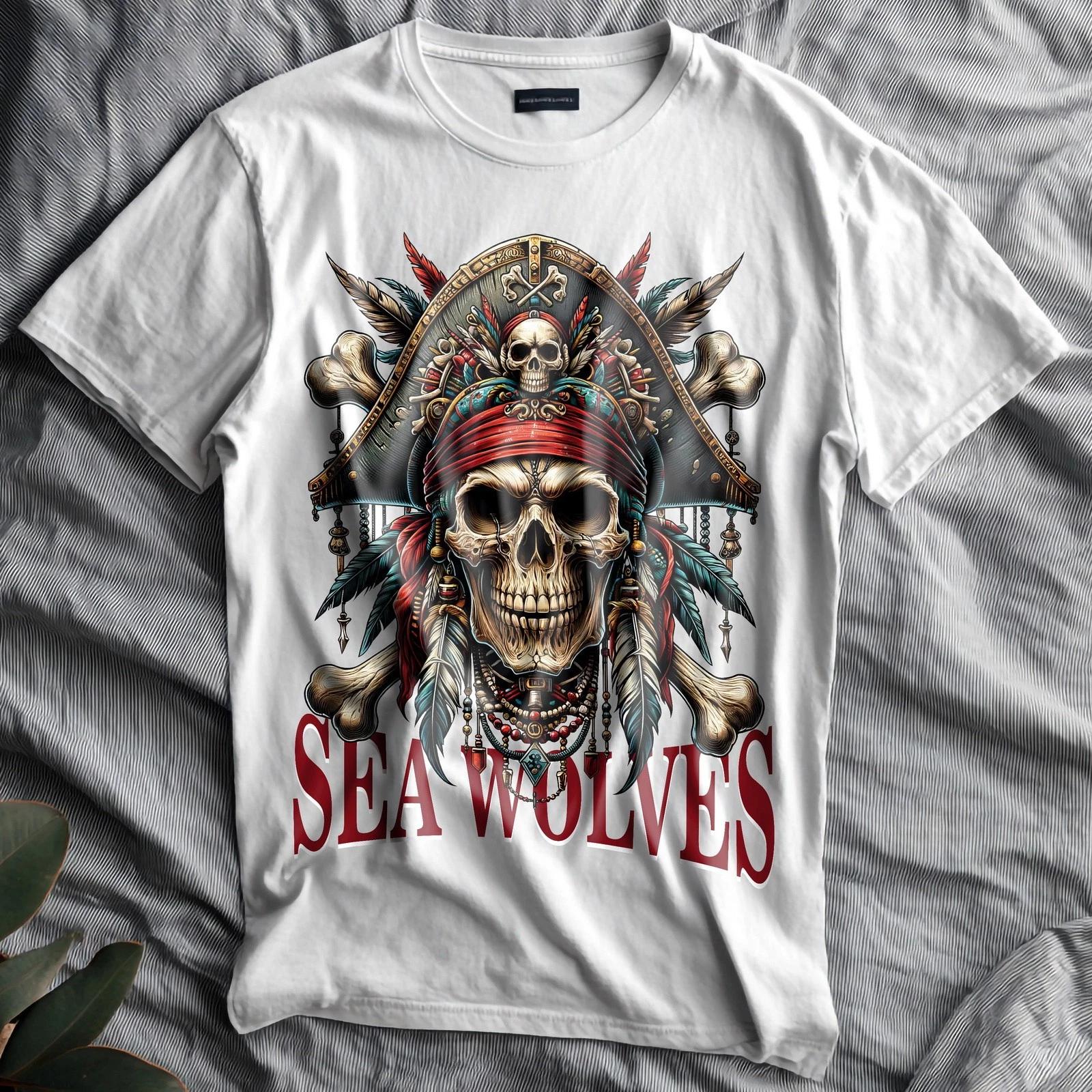 Sea Wolves Skull Pirate Captain 003 Adult / Childrens t shirts/t-shir 150