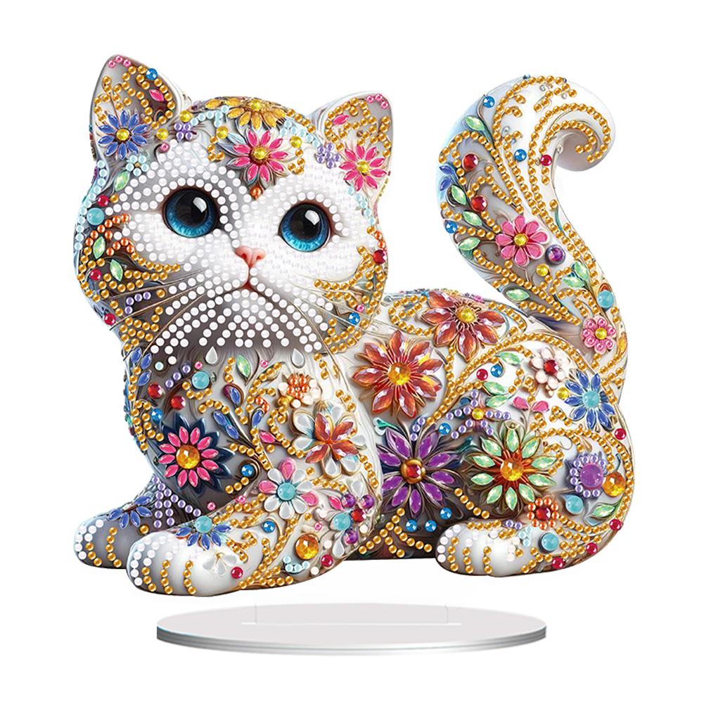 Special Shape Cat Table Top Diamond Painting Ornament Kits Diamond Painting Tabletop Ornaments Kit for Home Office Desktop Decor