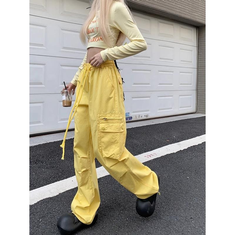 Dopamine color overalls women's spring and autumn new sweet cool wind hot girl loose high waist wide leg pants