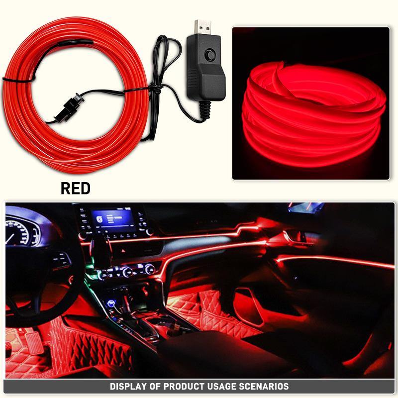 1/3/5M Car Interior Ambient Lights Dashboard Console DIY Flexible Neon Atmosphere Decorative Lamp LED EL Cold Light Strips