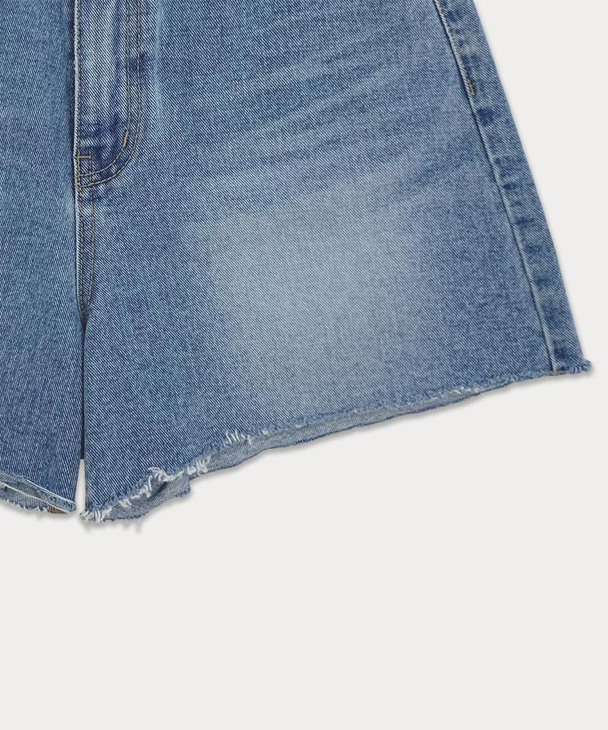 Sseomweeobeoteo Cutting Half Denim Pants - Middle Blue