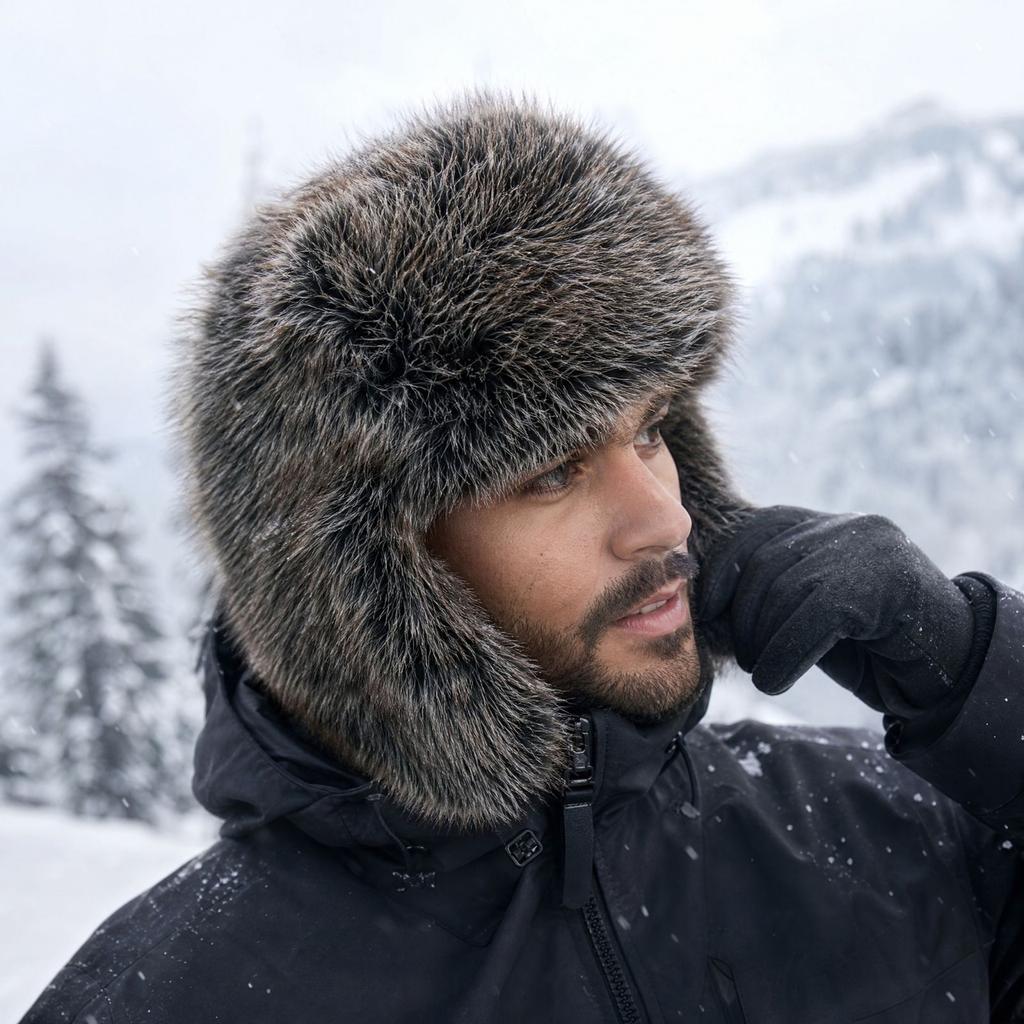 Unisex Winter Trapper Hat with Thick Earflaps, Warm Outdoor Snow Hat for Cold