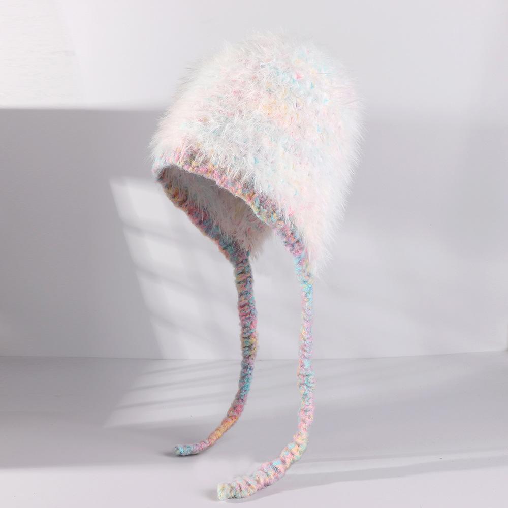 

Осенне-зимняя вязаная шапка для женщин, милая плюшевая шерстяная шапка, уличная теплая шапка-пуловер One Size молочный белый