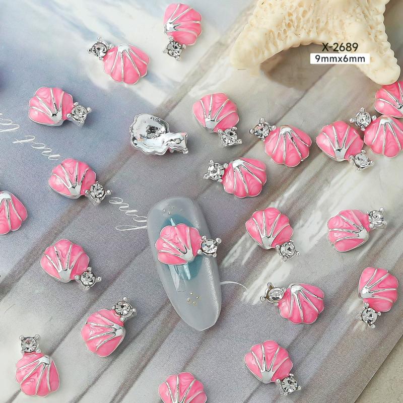 10Pcs Ocean Starfish Shell Nail Charms Nail Rhinestones 3D Diamond Alloy Nail Art Decoration DIY Manicure Nail Part Salon Summer
