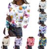 Damen Freizeit Rundhals Langarm Geripptes Oberteil mit durchgehendem Blumendruck Leichter Pullover Bluse für den täglichen Gebrauch