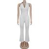 Strappy Deep V Halter Solid Color Jumpsuit - Women's Fashion Europe America Style
