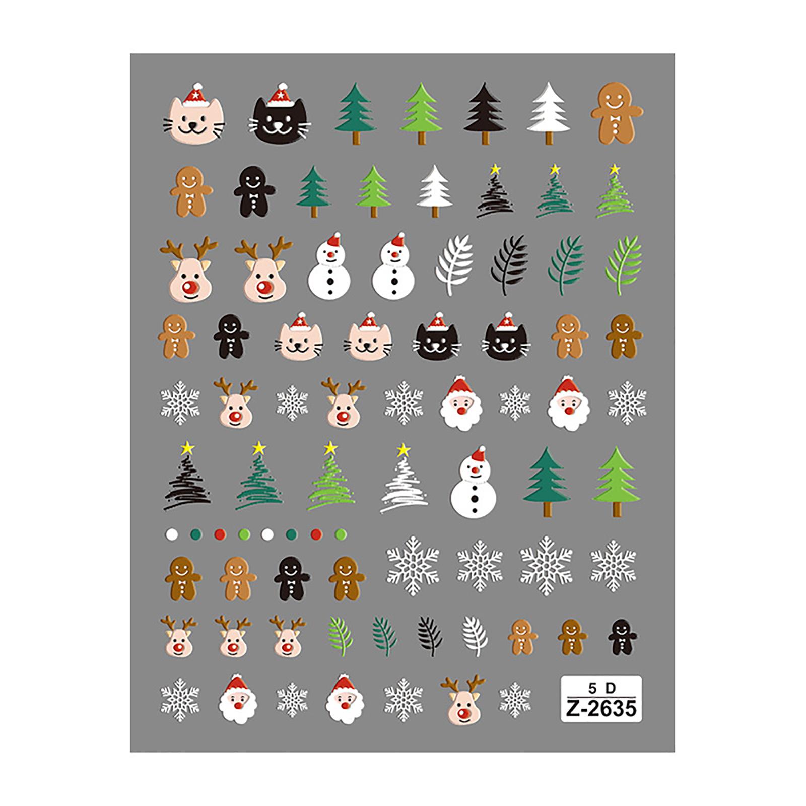 1 Sheet Christmas Glittering Nail Art Stickers 5D Embossed Self Adhesive Nail Decorations Winter Holiday Nails for Women