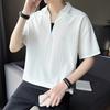 Men Shirt V Neck Lapel Color Fake Silk Two-piece Ice Solid Short Sleeves Loose Pullover Stretchy Casual Daily