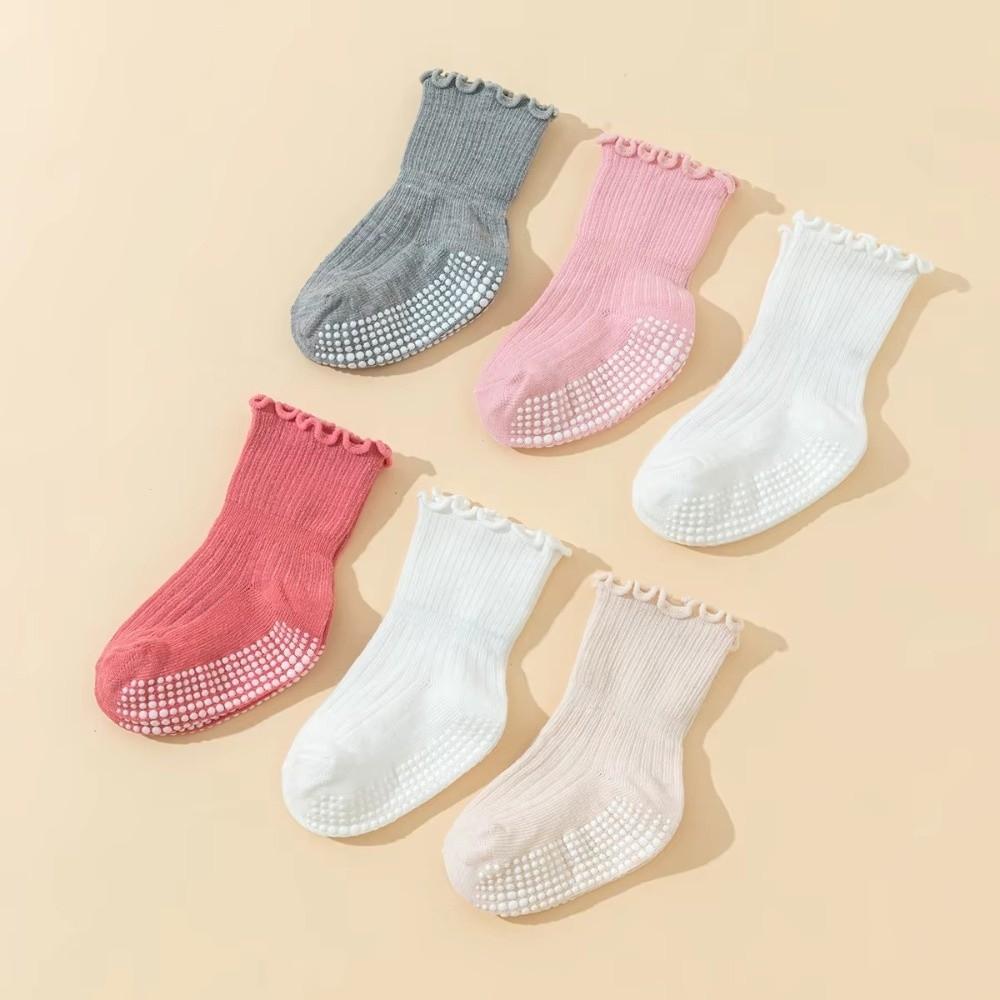 6 Pairs Ruffled Design Infant Socks Breathable Fabric Newborn Socks All Season Socks  for Girls