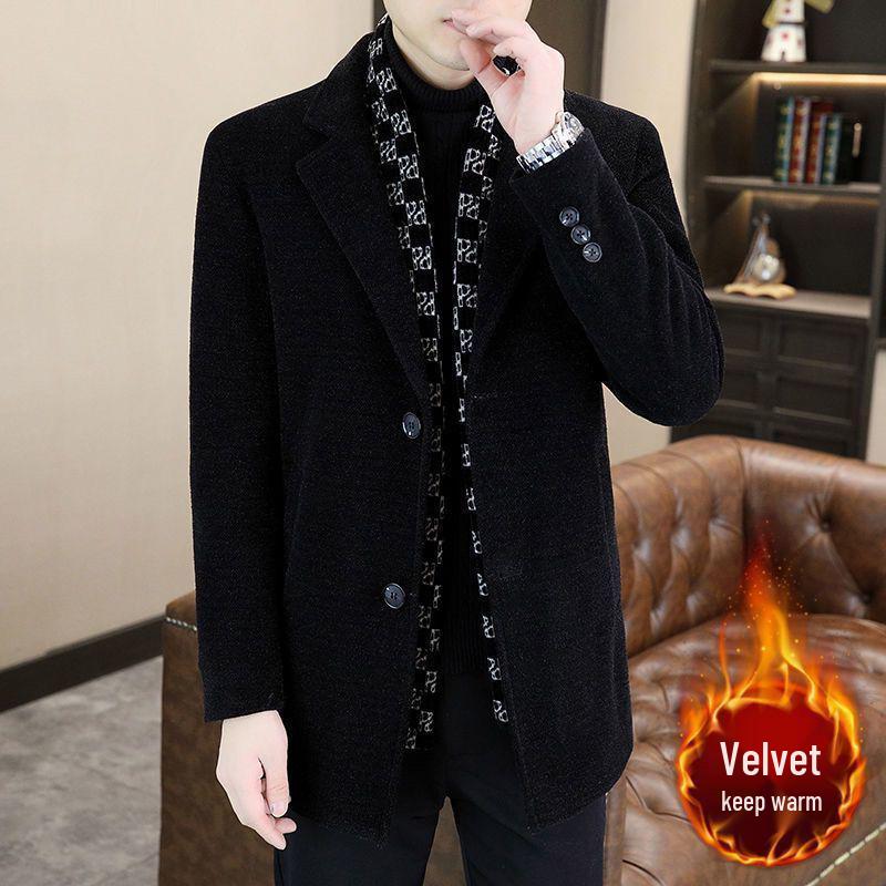 

Men s Slim-fit Woolen Coat - Mid-length, Velvet Lined, Thickened, Warm, Fashionable, Versatile Winter Jacket, Trendy Brand XL [65-75 kg]