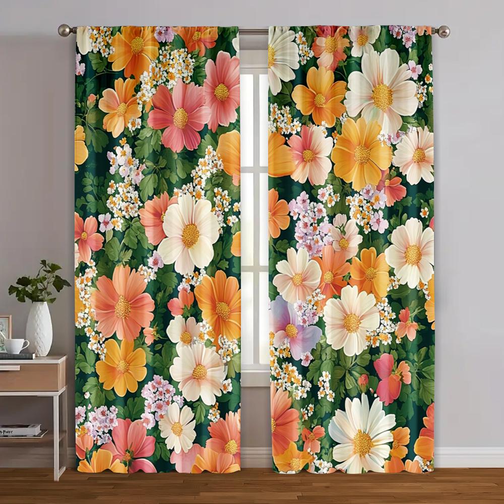 2pcs, Curtain Cloth 2D Print Beautiful Flowers Polyester (without Rod) Thermal Insulation, and Room Darkening Functions Perfect