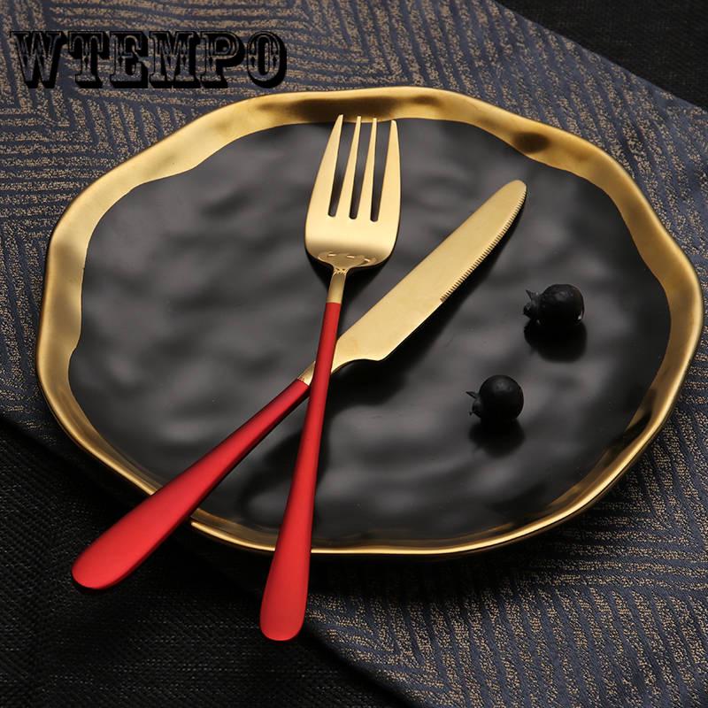 Knife 3pcs/set Stainless Steel Gold Plated Dinnerware Knife Fork Spoon Kit