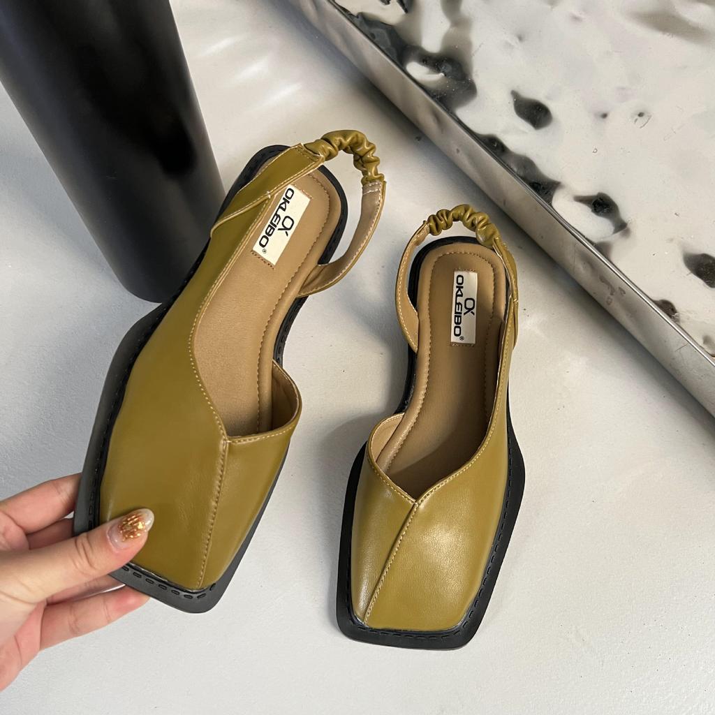 Fashion square toe leather patchwork mules sandals women elastic band back strap gladiator sandalias mujer 2025 stripe zebra sandales