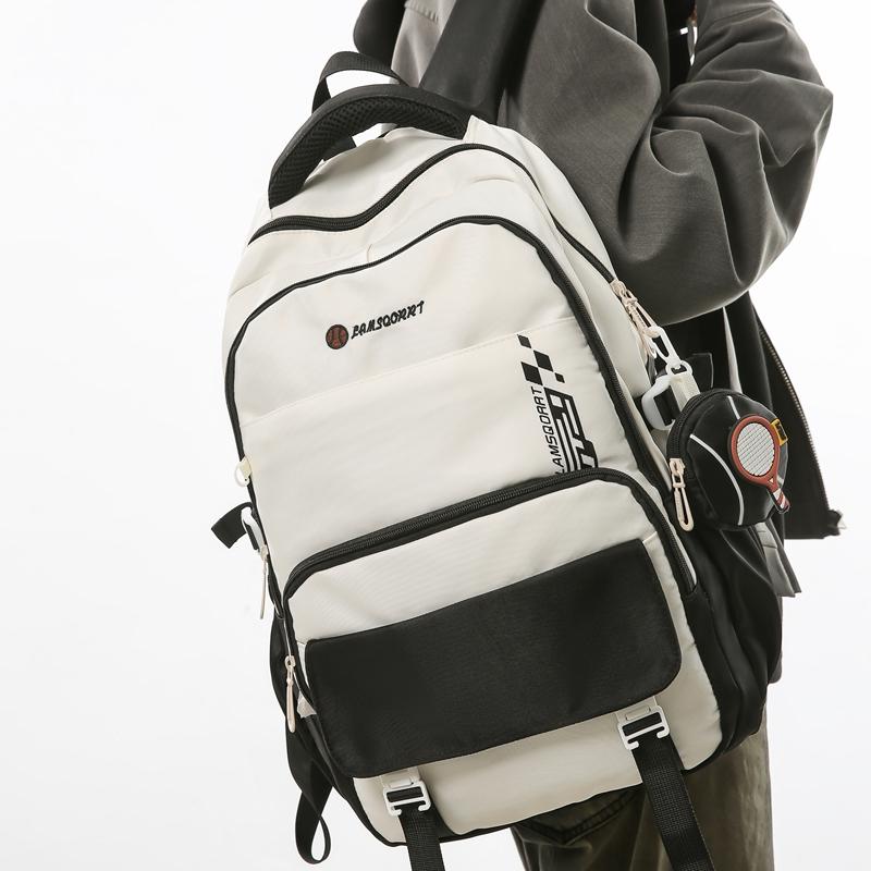 Junior High School Student Schoolbag Men's Large Capacity Backpack Color Block Backpack with Coin Purse