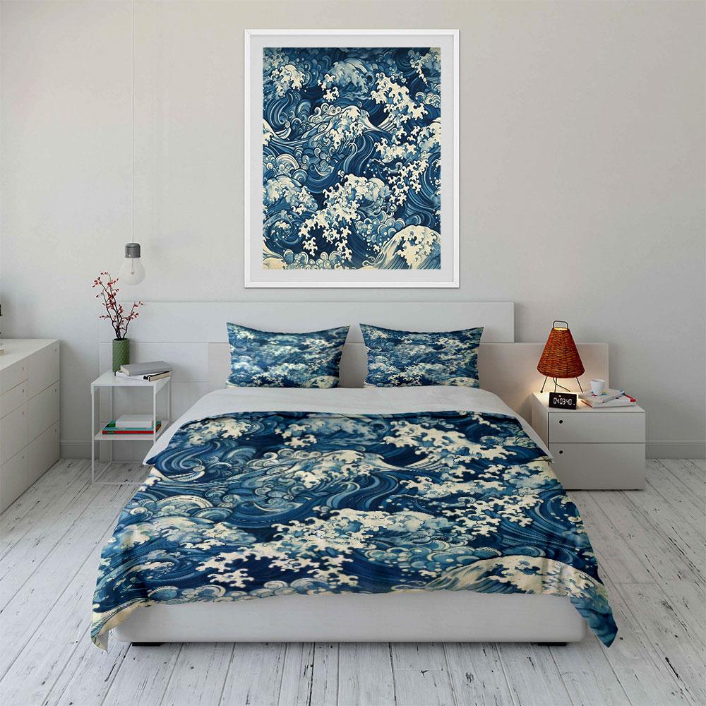 Ocean Waves Art Three-Piece Set Soft Comfortable Duvet Cover Bedding Set Included 1*Duvet Cover & 2*Pillowcases, Gift