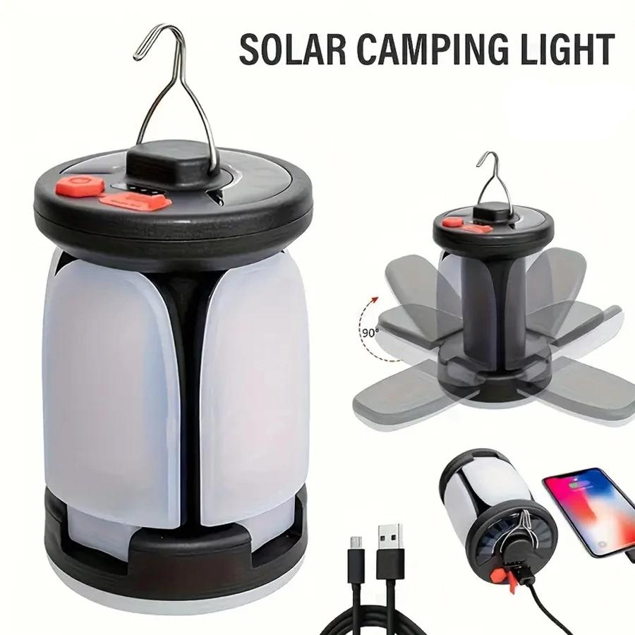 Solar Outdoor Portable Camping Light Solar&USB-C Charging Foldable 2000/2400mah Power Bank Portable Tourism Hanging Tent Light