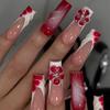 Press On Nails Long Square Fake Nails  Acrylic Glossy False Nails with 3D Flower Designs Reusable Full Cover Artificial Nail Supplies for Women 24Pcs