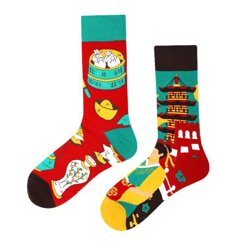 Original Design AB Mandarin Duck Asymmetric Socks Ins Street Cartoon Creative Animal and Plant Fruit Fashion Sports Cotton Socks