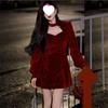 Hepburn Style Red Christmas Dress with Gold Velvet Lining