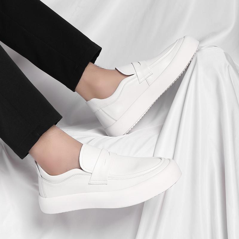 Fashion Genuine Leather Business Oxford Shoes Mens Breathable Rubber Formal Dress Shoes Male Office Soft Sole White Thick Soled Loafers