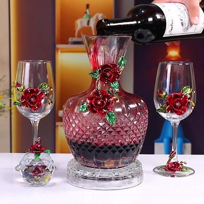 Red Rose Wine Glass Crystal Glass Red Rose Blue Rose Goblet Wine Glass Home Use Cocktail Glass