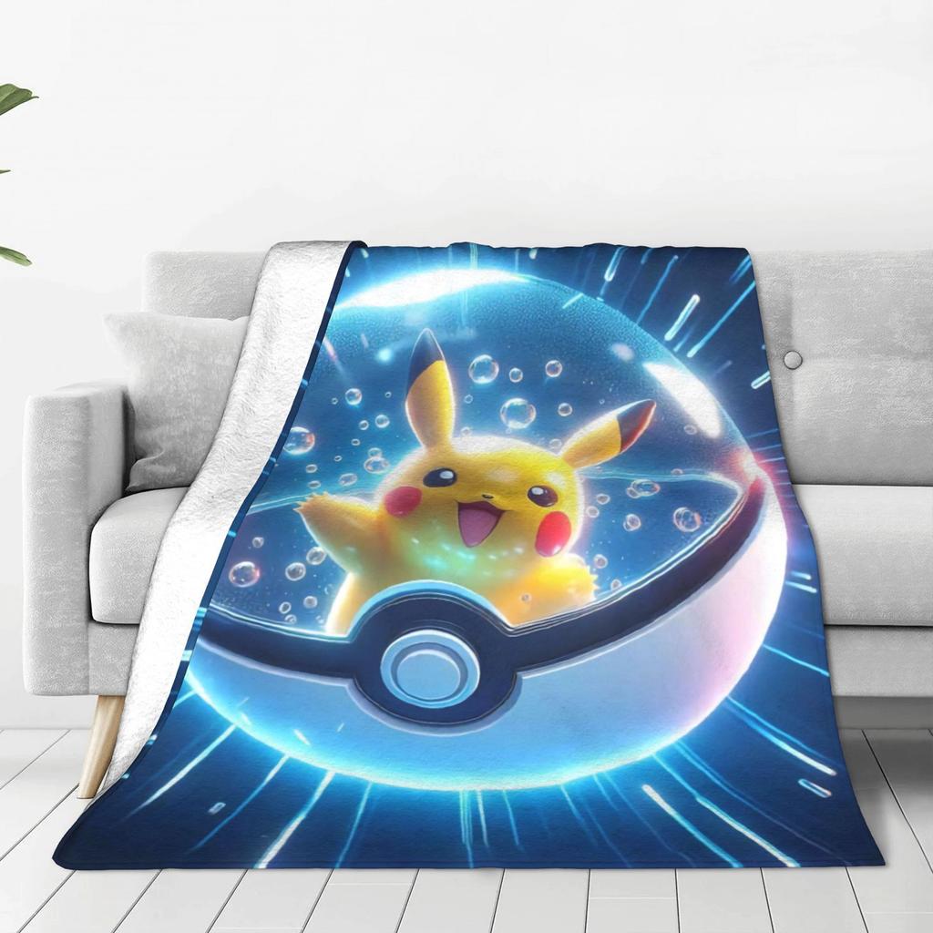 Pikachu Energy Transformation Flannel Blankets Winter  Super Warm Bedding Throws for Home Decor Novelty Bedspread Sofa Bed Cover