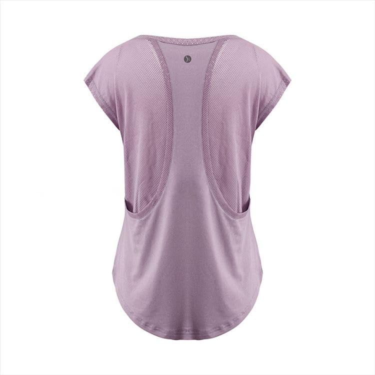 DAYCLOSET Kortärmad Yoga Pilates Lös Ljuslila Damtopp, Mesh, Att bära, Passform, Snabbtorkande, Fukttransporterande, Andningsbar, Tunn, yoga184, XL,