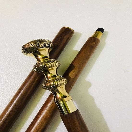 

Victorian Brass Knob Walking Stick: 3-Fold Rosewood Cane