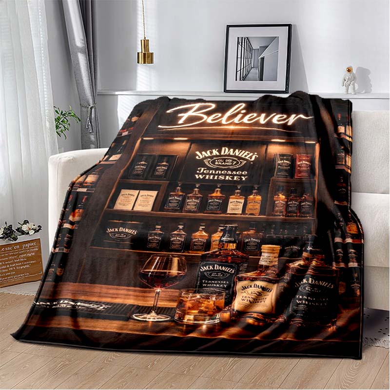Jack Daniel's No.7 Vintage Whiskey Bottle USA Star Stripe Flag Flannel Blanket Soft Warm Washable Bar Whiskey Fan Man Cave Sofa Bedroom Decor Throw