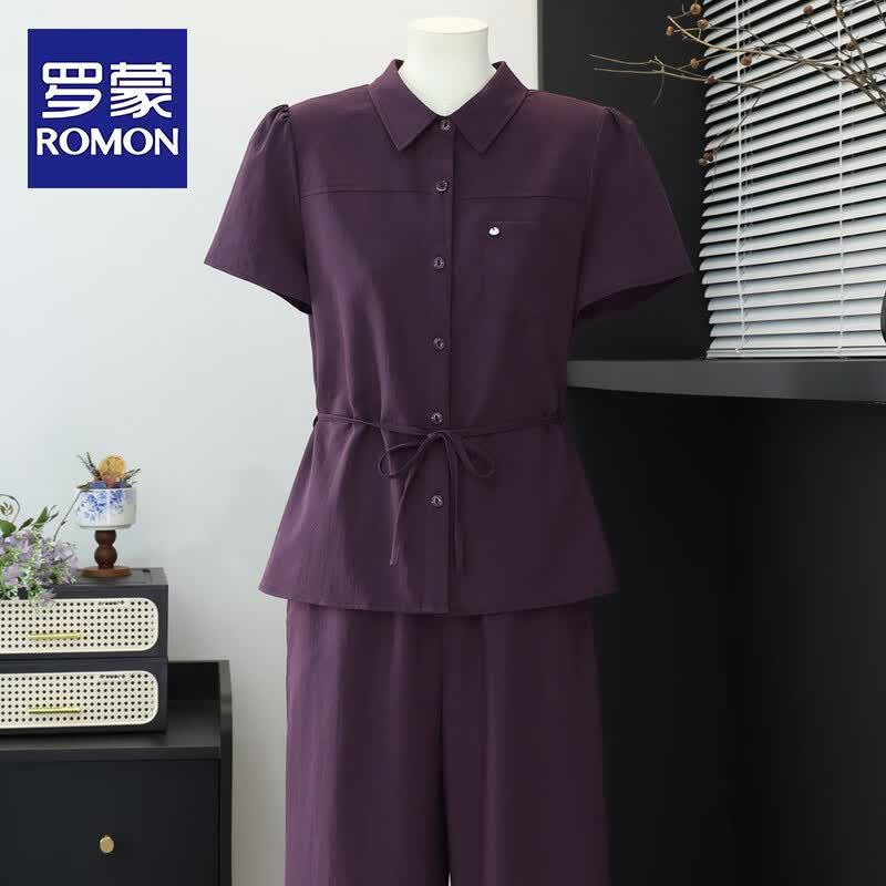 Romon Women s Mid-Aged Summer Short Sleeve Two-Piece Set 3XL