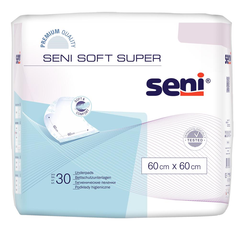 Seni Soft Super Premium Disposable Bed Underpads, 60x60 Cm, 30 Count