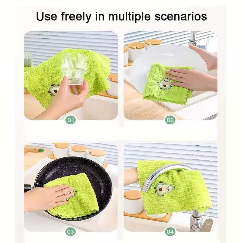 4pcs Avocado Embroidered Dish Cloths Multi-Functional Towels Thickened Kitchen Towels Soft Bathroom Hand Towels Cleaning Cloths