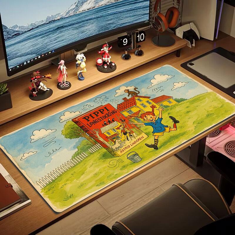 Pippi Longstocking Large Size Mouse Pad Large Gaming Table Cushion Non-slip Laptop Tablet Big Mousepad XXL Mat Mini PC Playmat With Lock Edge