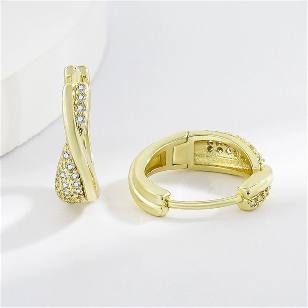 Female Small Round Crystal White Zircon Stone Cross Hoop Earrings Vintage Fashion Gold Color Wedding  For Women